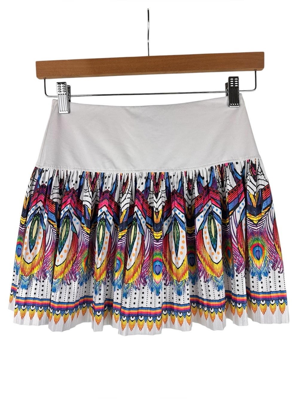 Lucky in Love Multicolor Peacock Feathers Print Pleated Tennis Skirt Skort XS